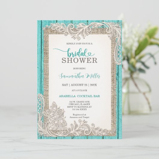 Rustiek Turquoise Vrijgezellenfeest Invite Kaart (Staand voorkant)