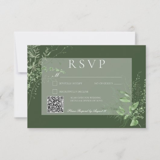 Rustiek varenblad smaragdgroen RSVP kaartje (Voorkant)