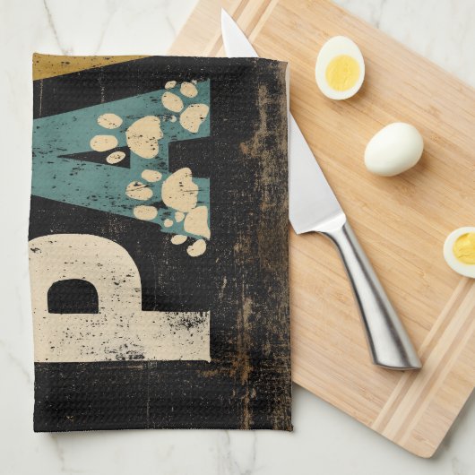 Rustiek "Veeg je poten"-teken met pootafdrukken Theedoek (Quarter Fold)