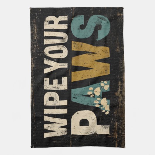 Rustiek "Veeg je poten"-teken met pootafdrukken Theedoek (Verticaal)