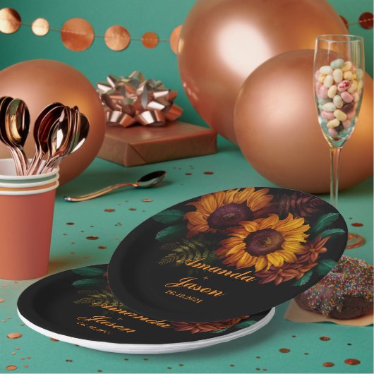 Rustiek verbrand Sinaasappel Bloemen bruiloft Papieren Bordje (Multi)