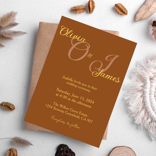 Rustiek Verbrand Sinaasappel en Gouden Initialen b Kaart