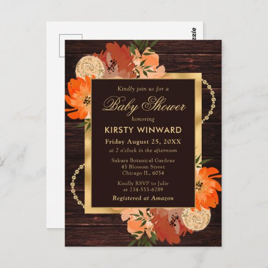 Rustiek Verbrand Sinaasappel Herfst Bloemen Baby s Briefkaart (Voorkant / Achterkant)