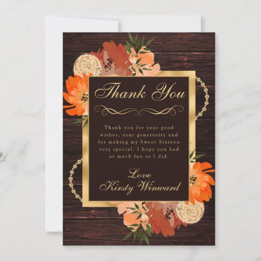 Rustiek Verbrand Sinaasappel Herfst Bloemen Sweet Bedankkaart