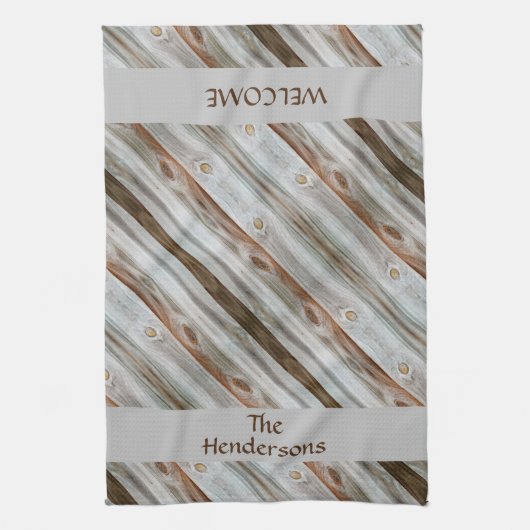 Rustiek verouderd hout bruin en grijs theedoek (Verticaal)