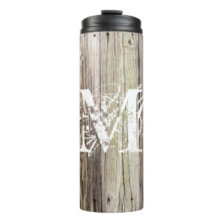 Rustiek verweerd hout chique monogram thermosbeker