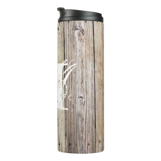 Rustiek verweerd hout chique monogram thermosbeker (Geroteerd rechts)