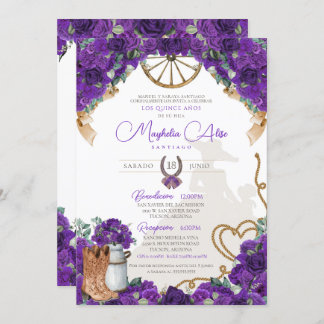 Rustiek Violet Paarse Westerne Charro Quinceañera Kaart