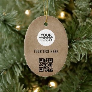 Rustiek Voeg uw Logo QR Code Aangepaste Tekst Prom Keramisch Ornament