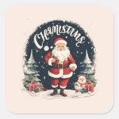 Rustiek Vrolijk Kerstfeest & Kerstman Oorzaak Vierkante Sticker (Voorkant)