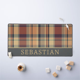 Rustiek Warm Bruin en Crème Plaid Gepersonaliseerd Bureaumat