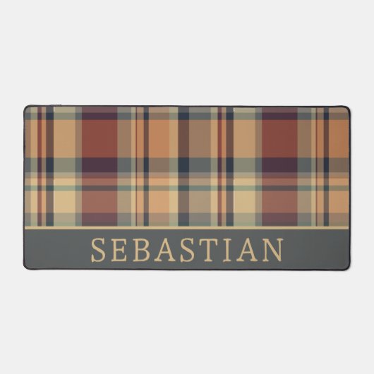 Rustiek Warm Bruin en Crème Plaid Gepersonaliseerd Bureaumat (Voorkant)