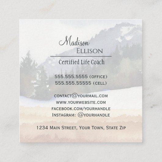 Rustiek Waterverf Mountain Pine Forest Vierkante Visitekaartje (Achterkant)