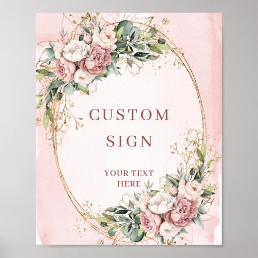 Rustiek Waterverf Stof Roze Bloem Aangepast Bord Poster (Voorkant)