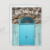 Rustiek We Verplaatste Aankondiging Blauwe Dubbele Briefkaart (Voorkant / Achterkant)