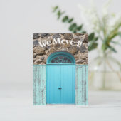 Rustiek We Verplaatste Aankondiging Blauwe Dubbele Briefkaart (Staand voorkant)