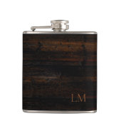Rustiek Weathered Zwart Bruin Hout bruiloft Monogr Heupfles (Voorkant)