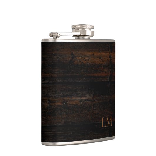 Rustiek Weathered Zwart Bruin Hout bruiloft Monogr Heupfles (Rechts)