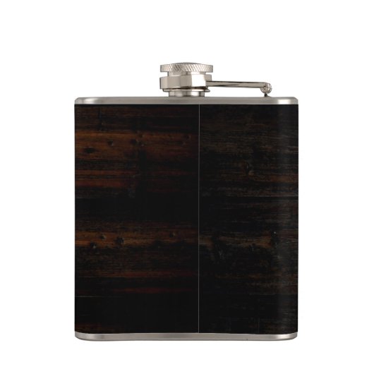Rustiek Weathered Zwart Bruin Hout bruiloft Monogr Heupfles (Achterkant)