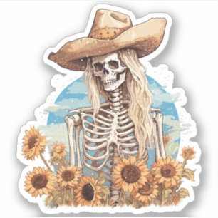 Rustiek Western cowgirl skelet met zonnebloemen Sticker