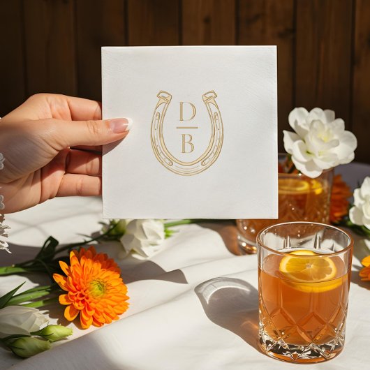 Rustiek Western Hoefijzer Custom Monogram Bruiloft Folie Servetten