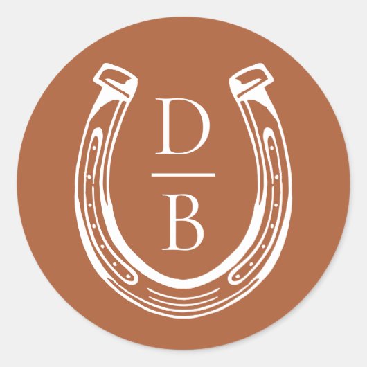 Rustiek Western Hoefijzer Custom Monogram Bruiloft Ronde Sticker (Voorkant)
