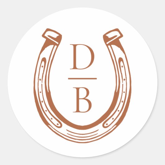 Rustiek Western Hoefijzer Custom Monogram Bruiloft Ronde Sticker (Voorkant)