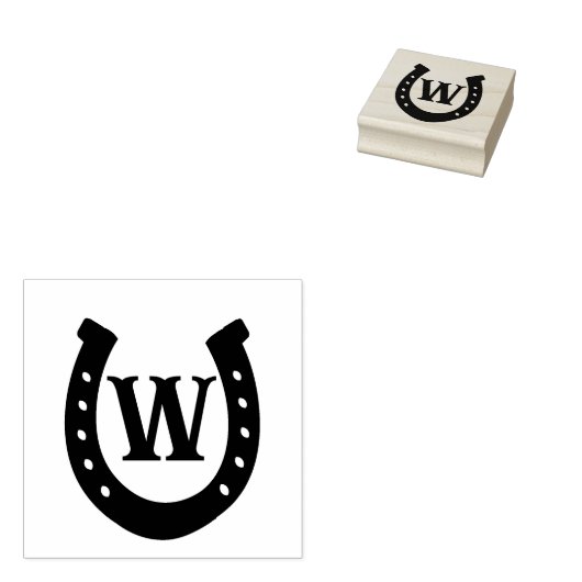 Rustiek Western Hoefijzer Monogram Rubberstempel (Gestempeld)