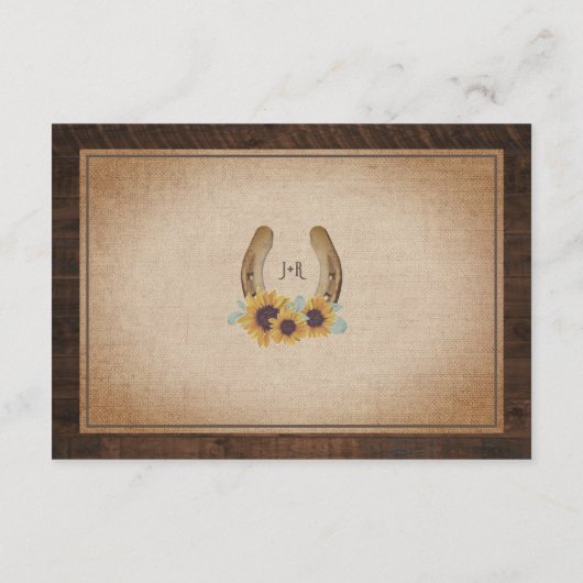 Rustiek Western Hoefijzer Zonnebloem bruiloft Deta Informatiekaartje (Achterkant)