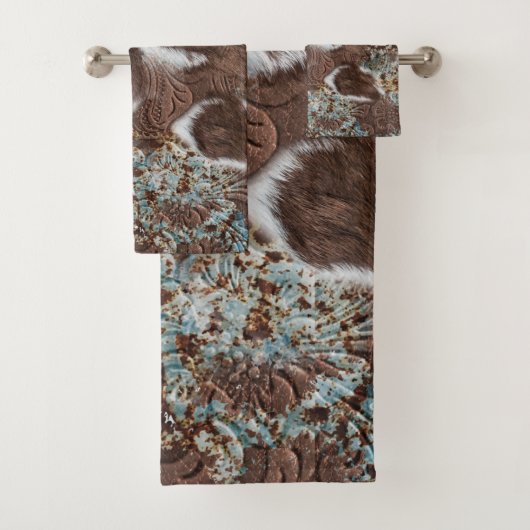 Rustiek Western Koeienhuid Bruin Leer Naam Bad Handdoek (Insitu)