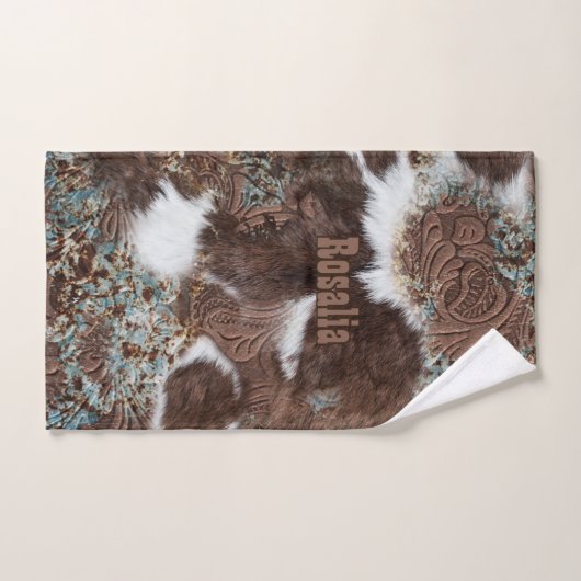 Rustiek Western Koeienhuid Bruin Leer Naam Bad Handdoek (Handdoek)