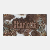 Rustiek Western Koeienhuid Bruin Leer Naam Bureaumat (Voorkant)