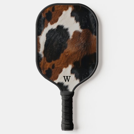 Rustiek Western Koeienhuid Patroon met Monogram Pickleball Paddle (Voorkant)