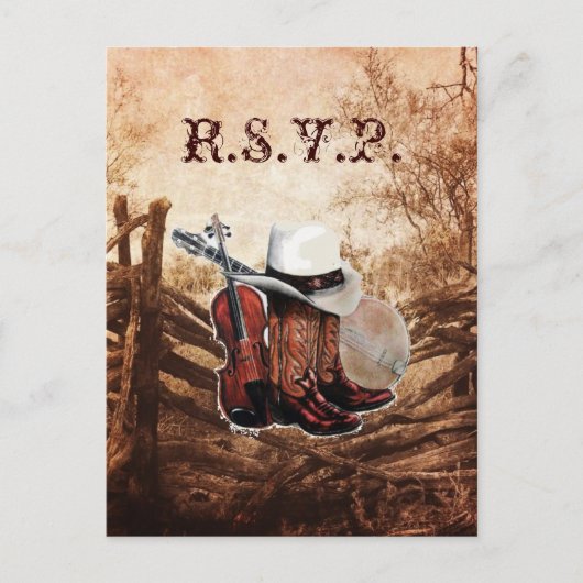 rustiek western land boerderij bruiloft reactie RS Uitnodiging Briefkaart (Voorkant)