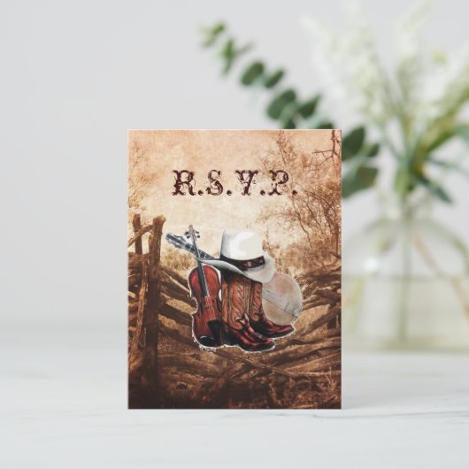 rustiek western land boerderij bruiloft reactie RS Uitnodiging Briefkaart (Staand voorkant)