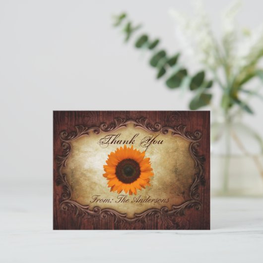 Rustiek western land Zonnebloem bruiloft Dank u Briefkaart (Staand voorkant)