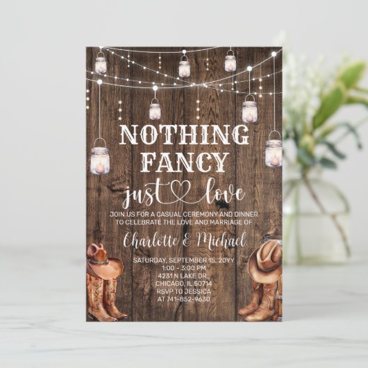 Rustiek Western Niets Fancy Alleen liefde Trouwen Kaart (Staand voorkant)