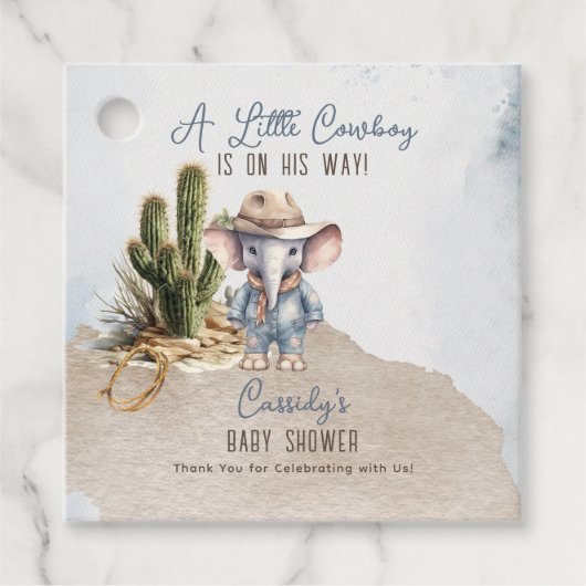 Rustiek Western Olifant Cowboy Boy Baby shower Bedankjes Labels (Voorkant)