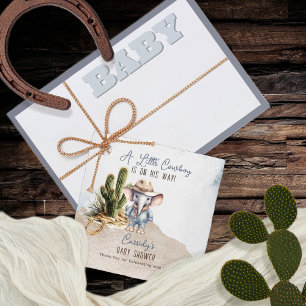Rustiek Western Olifant Cowboy Boy Baby shower Bedankjes Labels