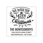 Rustiek Wij wensen u een vrolijk kerst retour adre Rubberstempel (Afrduk)