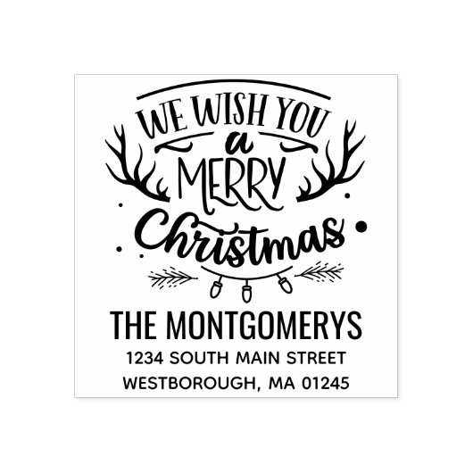 Rustiek Wij wensen u een vrolijk kerst retour adre Rubberstempel (Afrduk)