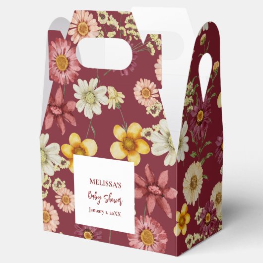Rustiek wildflower bordeaux baby shower bedankdoosjes (Geopend)