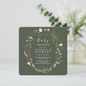 Rustiek Wildflower Thema Bos Groen Baby shower Kaart (Staand voorkant)