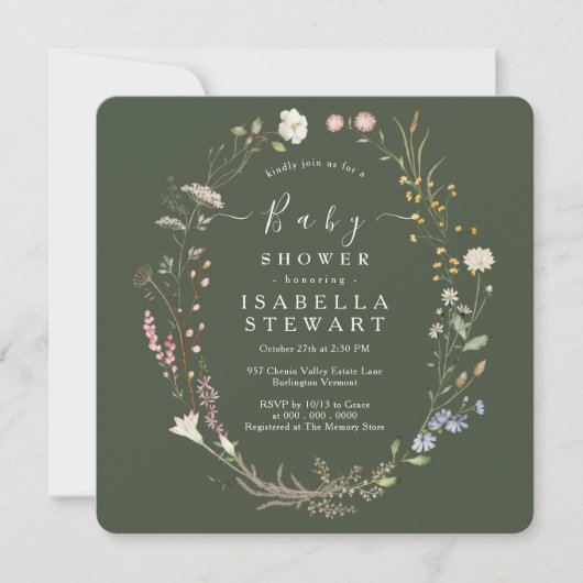 Rustiek Wildflower Thema Bos Groen Baby shower Kaart (Voorkant)