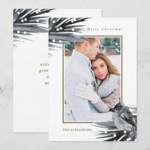 Rustiek Winter Blauw Blauw Bladblad Vrolijk Kerstm Feestdagenkaart