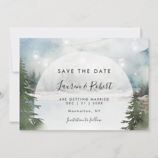 Rustiek winterbos Save the Date kaart uitnodiging (Voorkant)