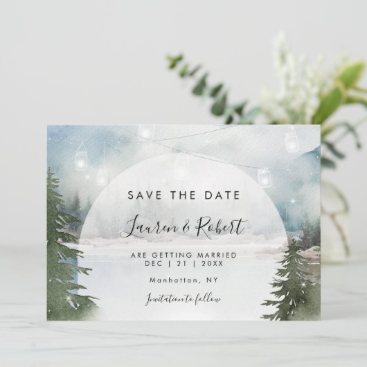 Rustiek winterbos Save the Date kaart uitnodiging (Staand voorkant)