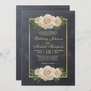 Rustiek Wit Bloemen Chalkboard Formal   Bruiloft Kaart