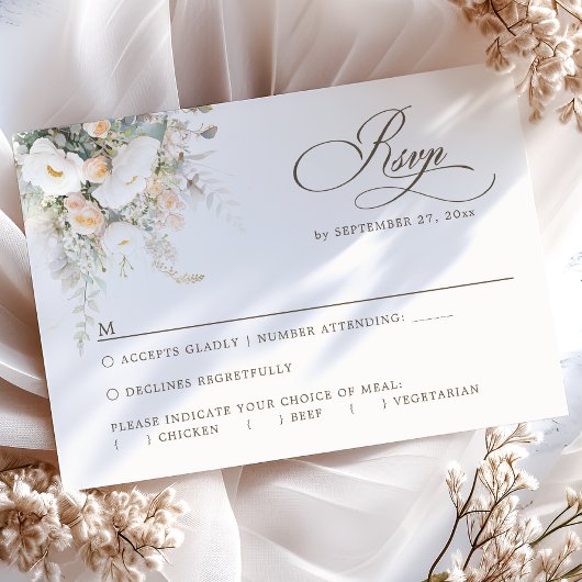 Rustiek Wit Blooms Maaltijdopties Bruiloft RSVP Ka Kaartje