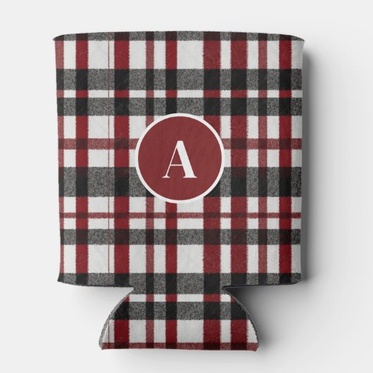 Rustiek wit en rood geruite patroon blikjeskoeler (Achterkant)